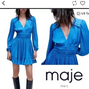Maje Vibrant Blue Long Sleeve Dress